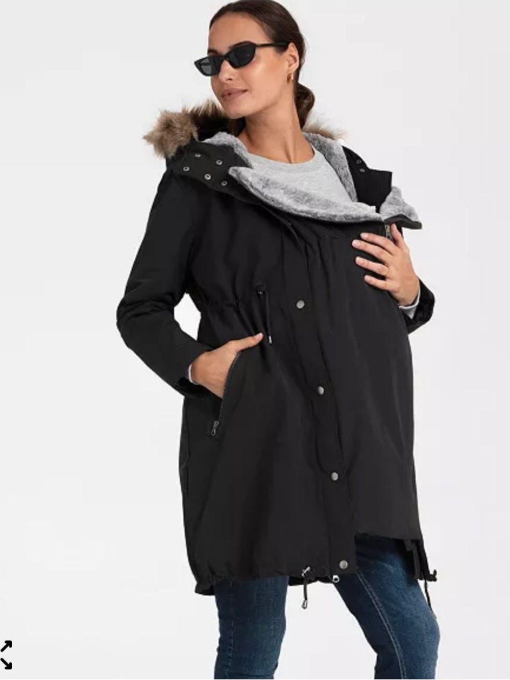 Seraphine Black Maternity Utility Parka with Faux-Fur Trim